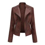 Chaqueta De EcoCuero De Las Mujeres Slim Abrigo Biker Traje