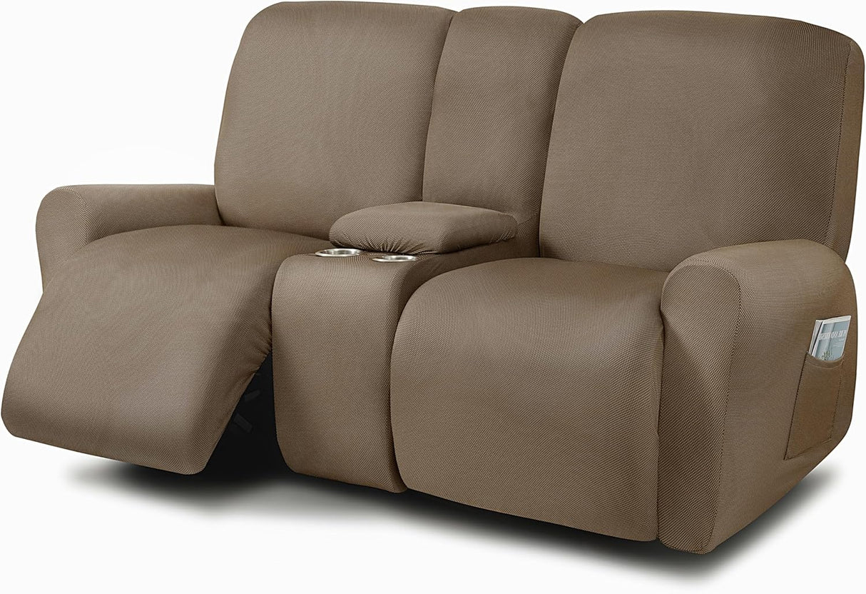 Funda de sofá reclinable de terciopelo elástico con funda para sofá de consola central