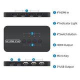 DGODRT KVM HDMI 4 Puertos USB 4K 30Hz – Para 4 Computadores