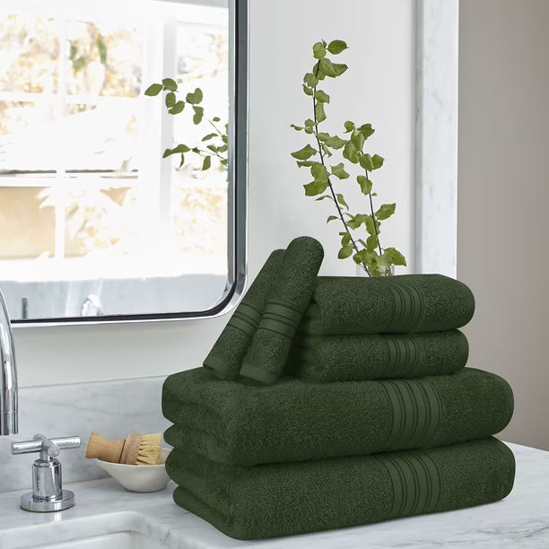 Juego de Toallas BOUTIQUO 6 Unidades 100% Algodón – Verde Oliva