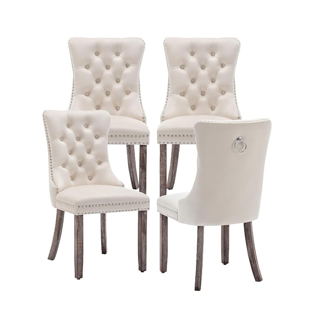 Kiztir Set de 4 Sillas de Comedor Tapizadas en Terciopelo Beige – Wingback Capitonné