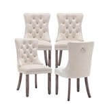 Kiztir Set de 4 Sillas de Comedor Tapizadas en Terciopelo Beige – Wingback Capitonné
