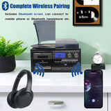 Tocadiscos LoopTone 10 en 1 Bluetooth – 3 Velocidades, CD, Casete, AM/FM, USB/SD – Negro/Gris