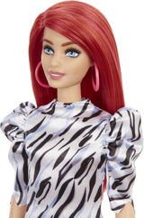 Barbie Fashionistas #168 Cabello Rojo | Vestido Estampado Cebra | Muñeca Original Mattel