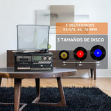 Tocadiscos LoopTone 10 en 1 Bluetooth – 3 Velocidades, CD, Casete, AM/FM, USB/SD – Negro/Gris