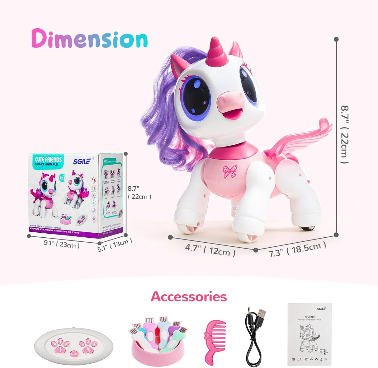 Robot Control Remoto Sgile Unicornio Interactivo Niñas 3-8 A