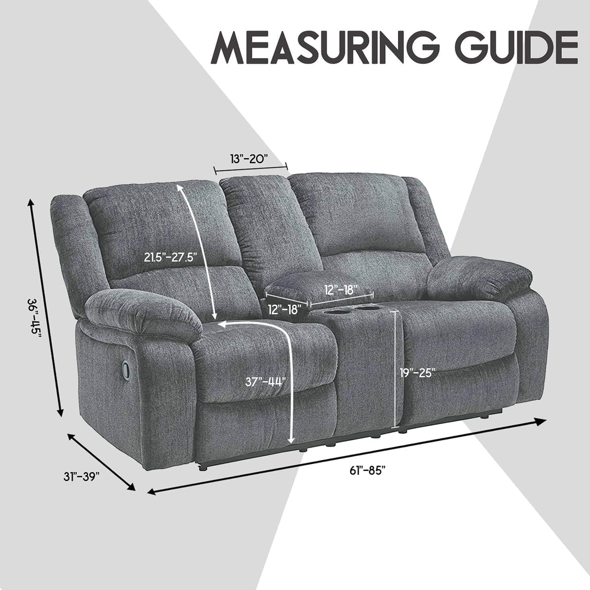ULTICOR Funda para Sofá Reclinable de 2 Cuerpos con Consola Central – 8 Piezas Color Gris