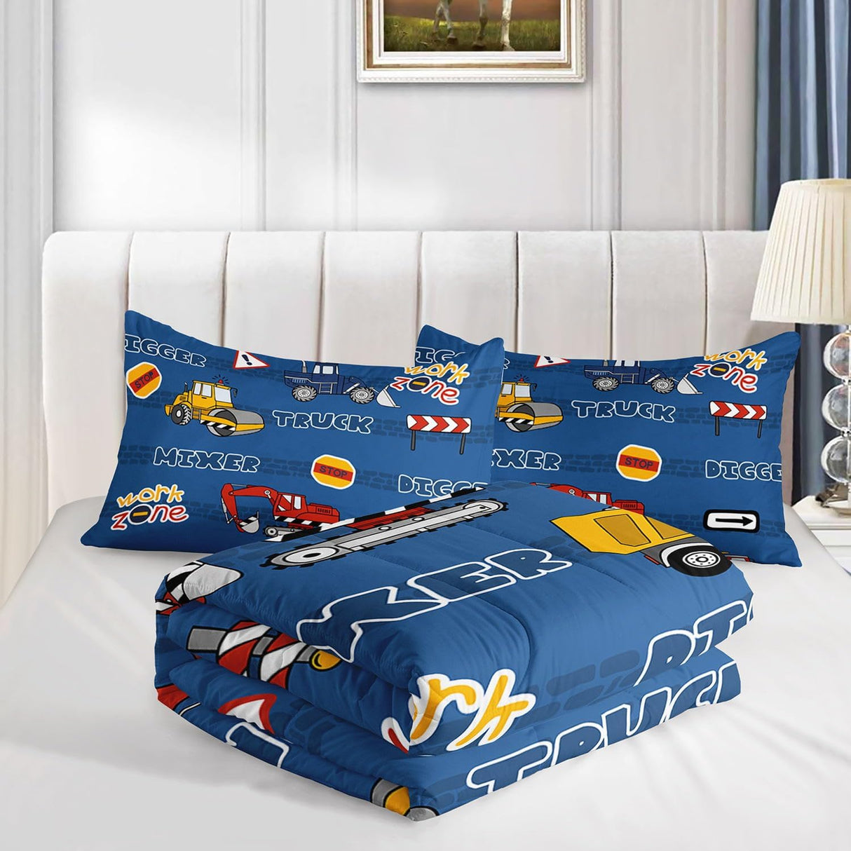 Datura home Construction Truck – Set de Comforter Infantil con Vehículos de Construcción Full