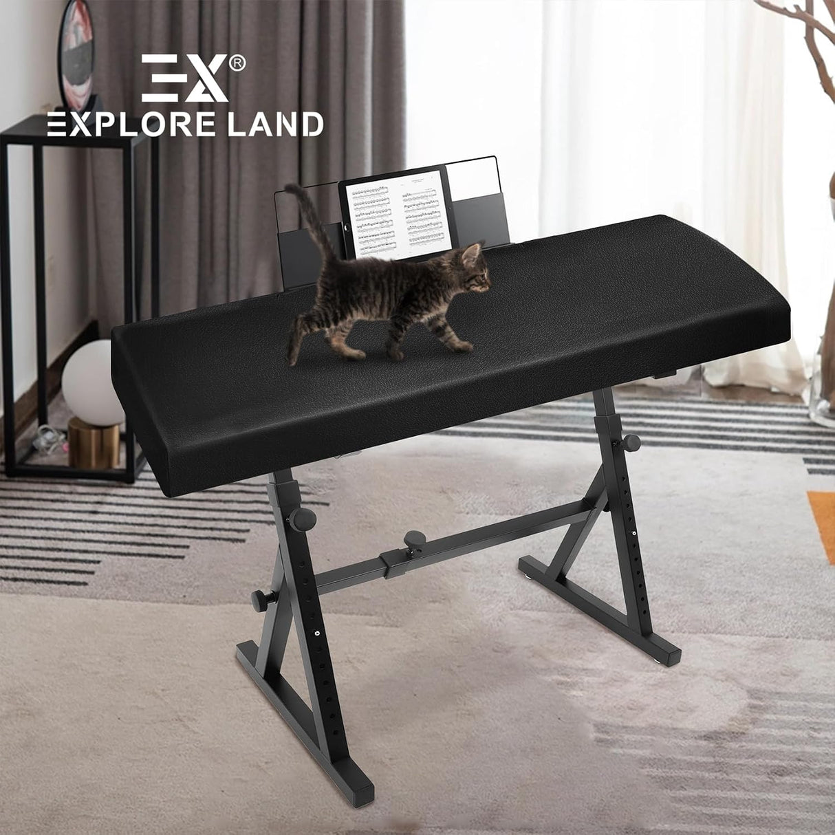Funda Premium Explore Land para Teclado de 88 Teclas | Cuero Sintético Elástico | Apertura para Atril | Negra