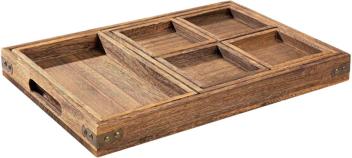 Yangbaga Set de 7 Bandejas Rústicas de Madera con Asa – Paulownia