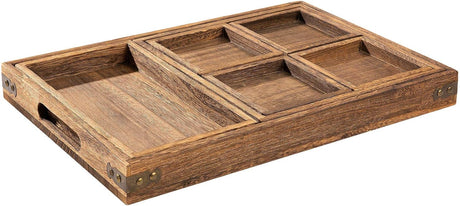 Yangbaga Set de 7 Bandejas Rústicas de Madera con Asa – Paulownia