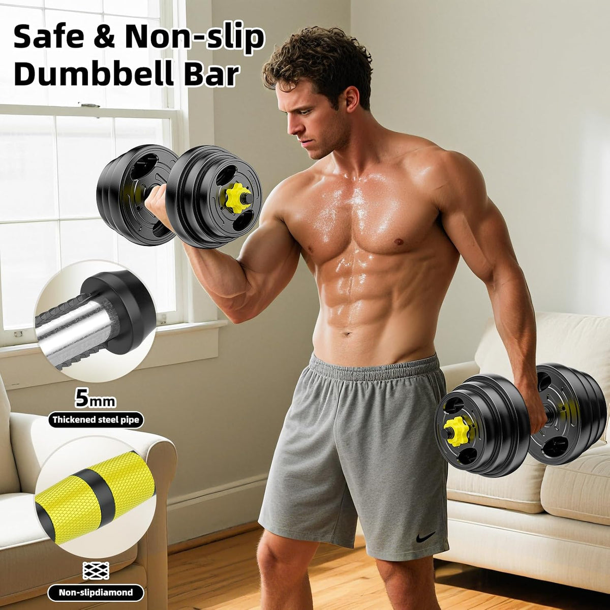 Set de Pesas Ajustables HUAYA 4 en 1 de 9,07 kg con Barra Conectora