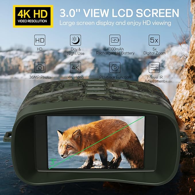Binoculares de visión nocturna infrarroja 4K con batería recargable