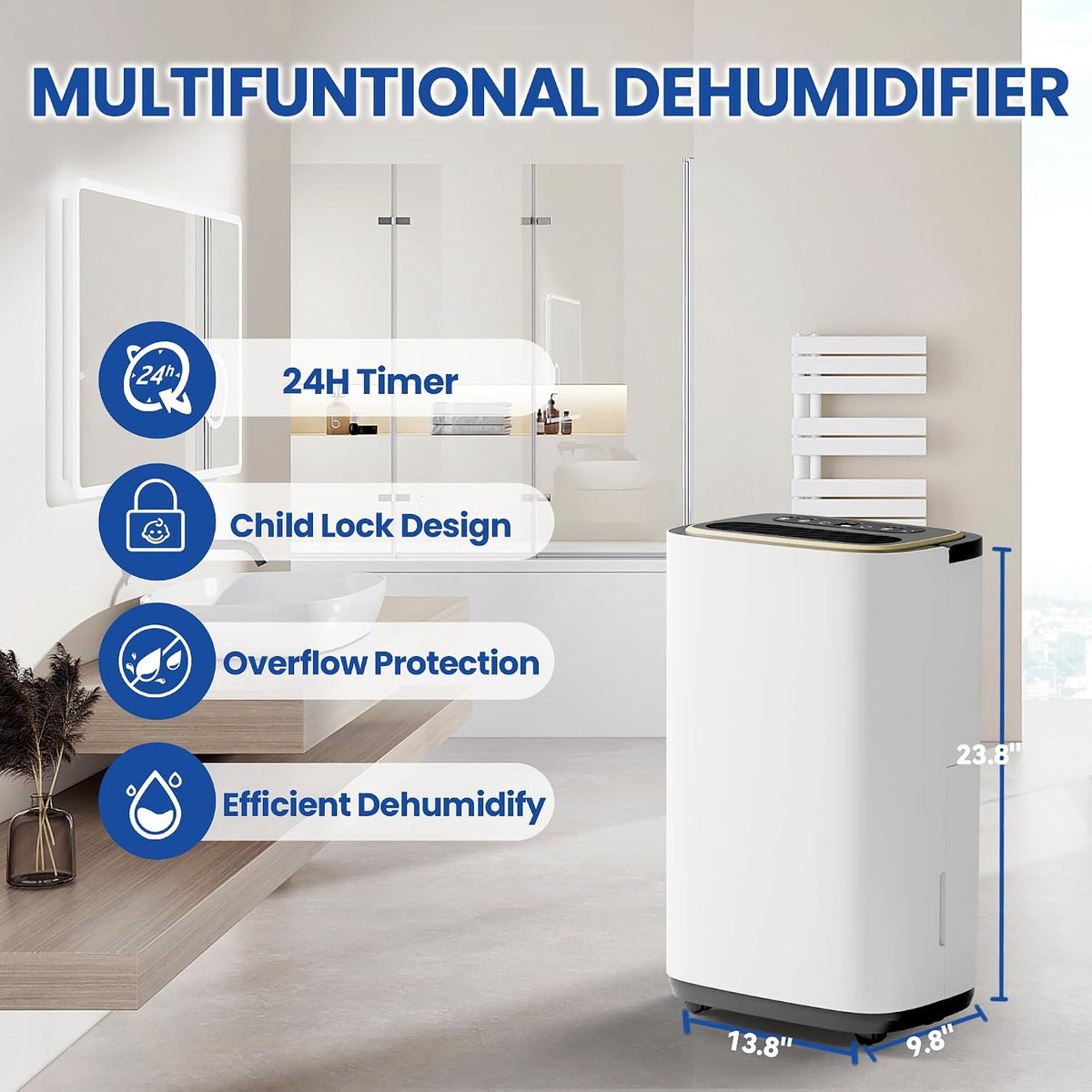 Huashong DML-C10A130P Deshumidificador 23,7 Litros, 215 W, 115 V – Open Box