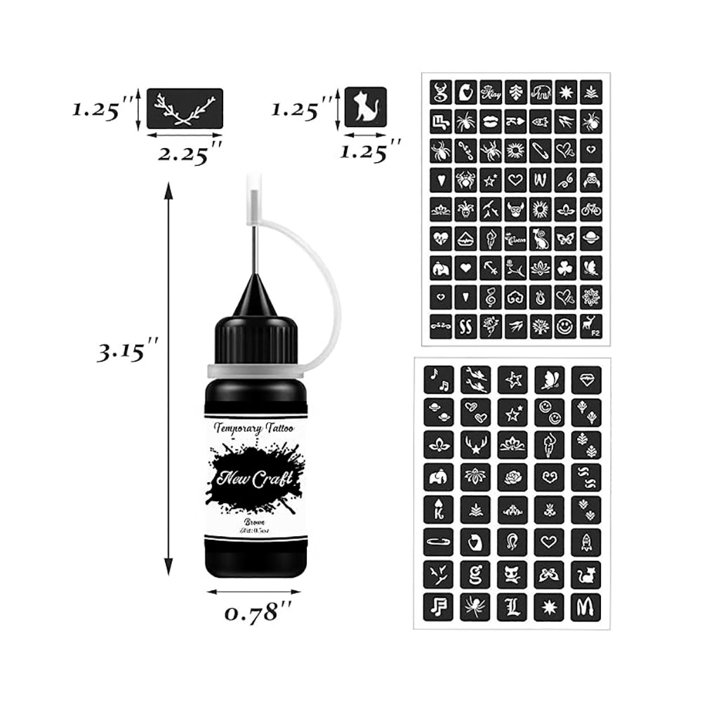 Kit de Tatuajes Temporales Semipermanentes DIY | 5 Botellas Negras | Incluye Plantillas Adhesivas