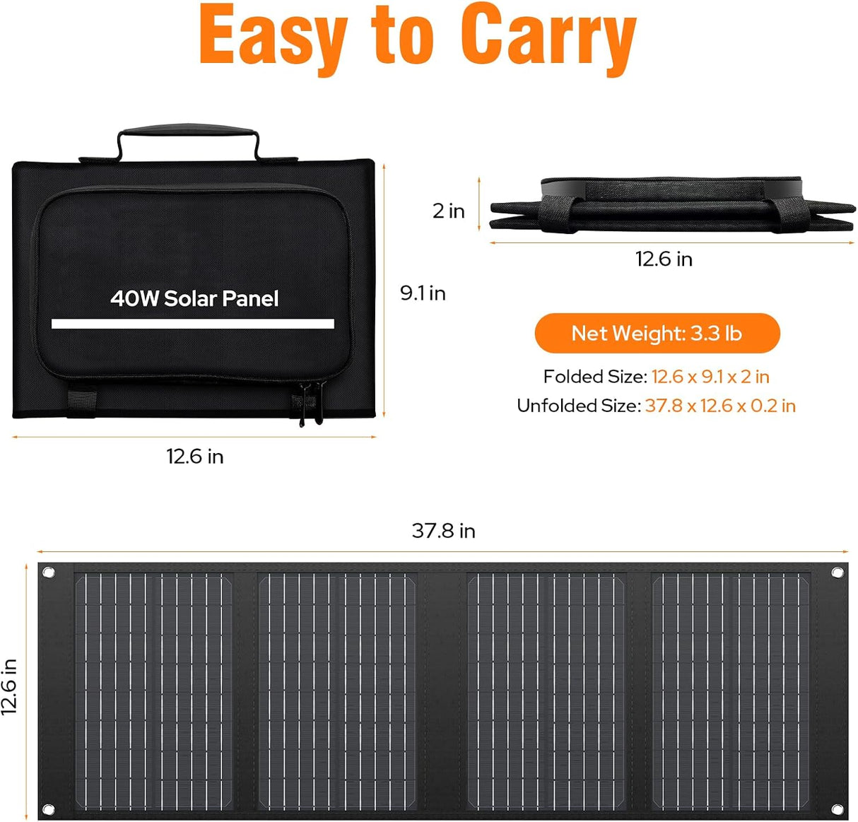 Panel Solar Portátil Plegable SinKeu 40W | Cargador Solar USB QC 3.0 y Salida DC 12-15V