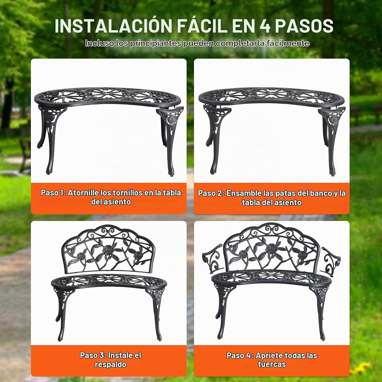 Banco de Jardín VEVOR XG1002 de Metal 98,7 cm – 3 Personas
