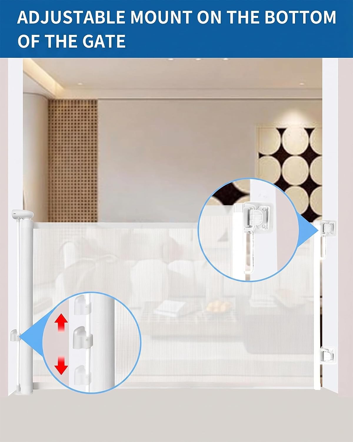 Barrera de Seguridad Retráctil HUAFly 71" para Bebés y Mascotas – Sin Perforaciones – Blanca