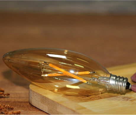 Paquete de 12 Bombillas LED Filamento Vela C32 Ámbar E12 – Luz Cálida 2W