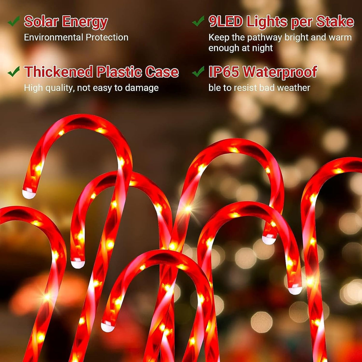 8 luces de bastón de caramelo de Navidad para exteriores