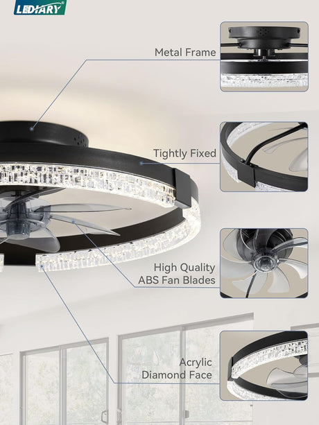 Ventilador de Techo LEDIARY 24” Low Profile con Luz LED y Control Remoto Negro 120V