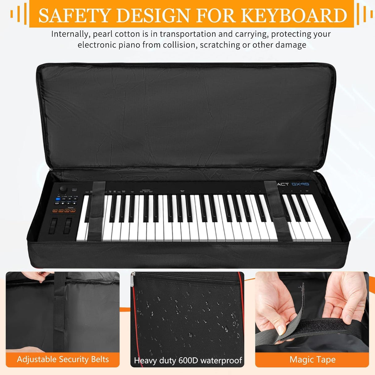 Bolso Acolchado AKOZLIN para Teclado Musical de 61 Teclas | Impermeable | Mochila de Transporte