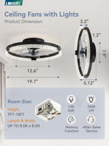 Ventilador de Techo LEDIARY 24” Low Profile con Luz LED y Control Remoto Negro 120V