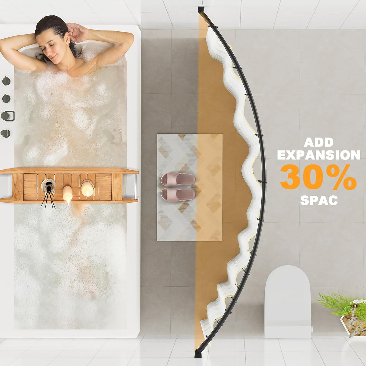 Barra de Cortina de Ducha Curvada Abiglifty Ajustable 36-75 Pulgadas | Antióxido para Baño y Tina