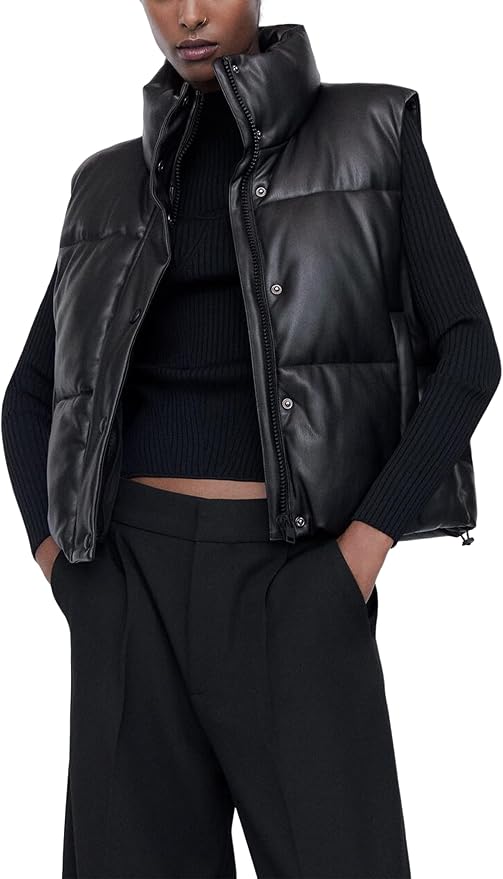 Chaqueta Acolchado Tanming de Cuero Sintético para Mujer | Sin Mangas | Ligero | Resistente al Agua
