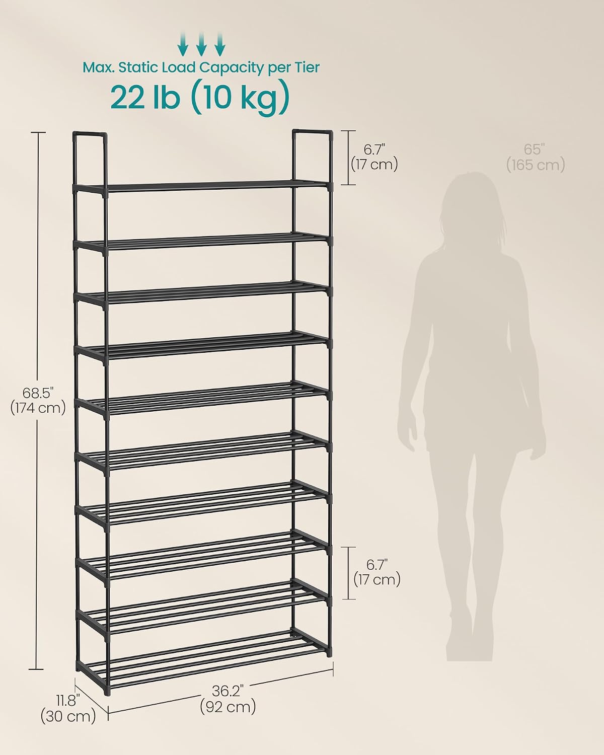Organizador de Zapatos SONGMICS de 10 Niveles Negro ULSA011B01