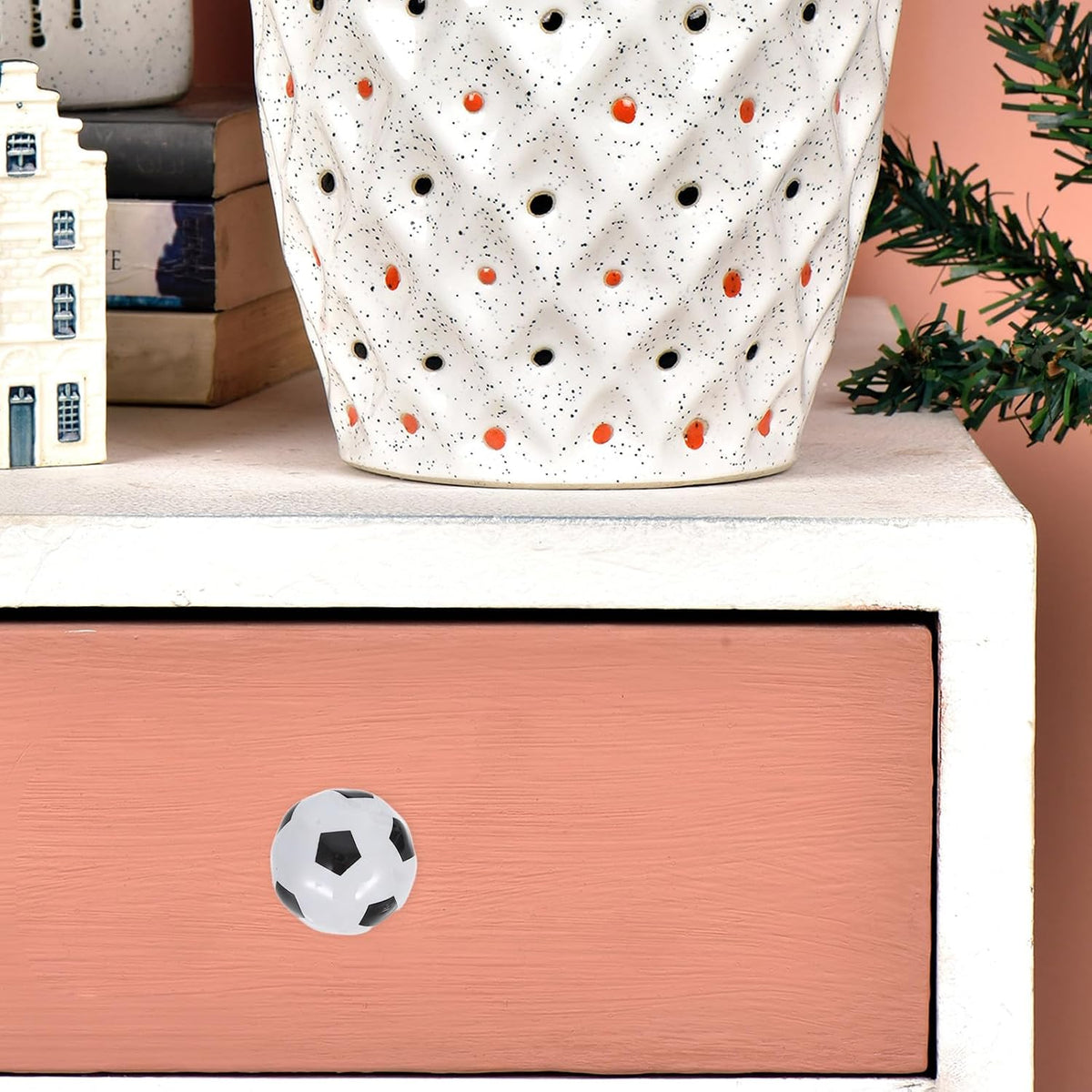 Set de 4 Perillas de Cerámica con Diseño de Balón de Fútbol para Muebles Infantiles