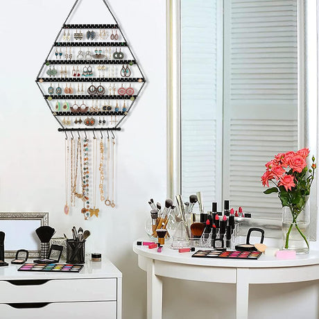 Organizador Hexagonal de Joyas Handrong para Aros y Collares – Decoración de Pared