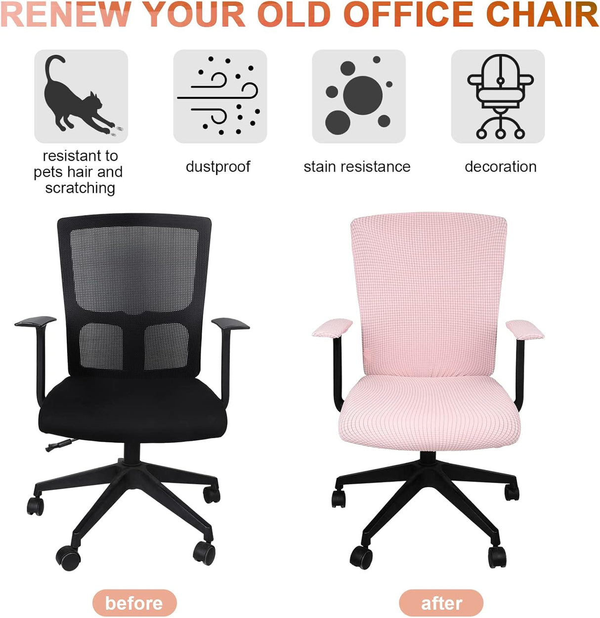 Tatuo 3 piezas de fundas para silla de oficina y computadora Rosa