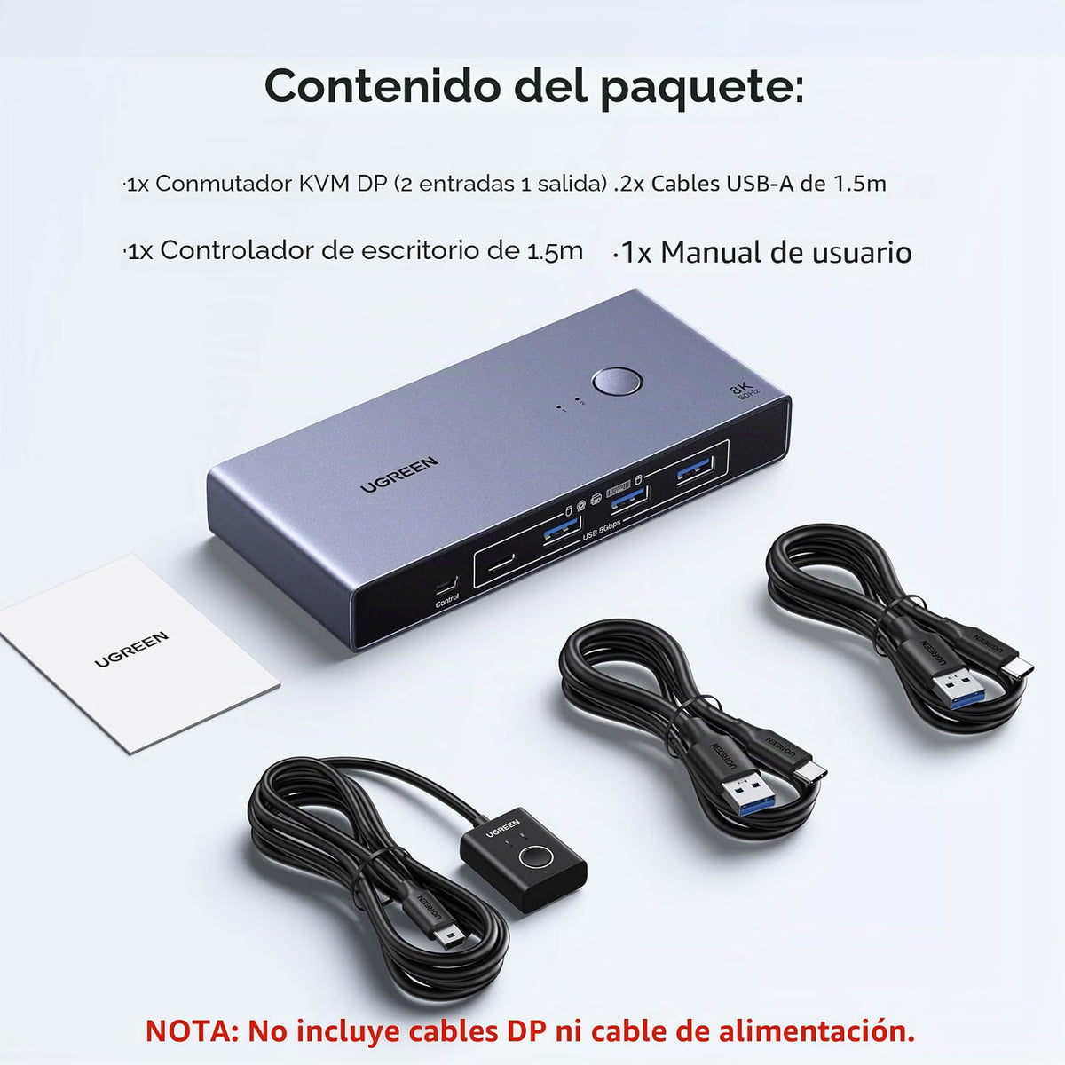 UGREEN 25962A Switch KVM DisplayPort 8K 60Hz para 2 Computadores con 4 USB 3.0