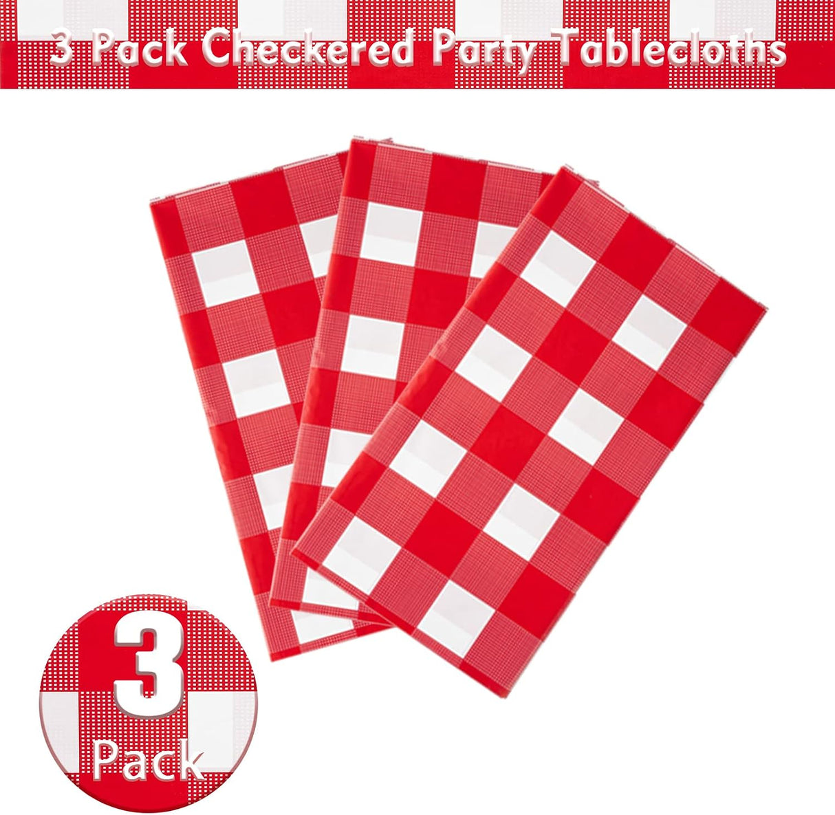 Pack 3 Manteles Rectangulares Kesfey Rojo y Blanco 137 × 274 cm