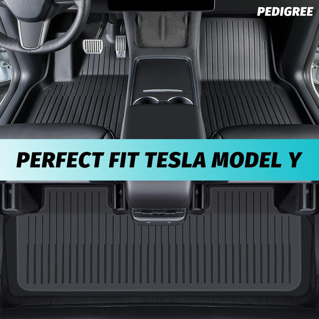 Alfombrillas de Piso Premium Pedigree 3D TPE para Tesla Model Y Juniper 2025-2026 | Juego de 3 Piezas | Protección Todo Clima