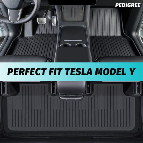 Alfombrillas de Piso Premium Pedigree 3D TPE para Tesla Model Y Juniper 2025-2026 | Juego de 3 Piezas | Protección Todo Clima