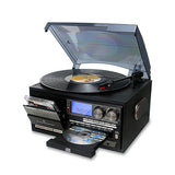 Tocadiscos LoopTone 10 en 1 Bluetooth – 3 Velocidades, CD, Casete, AM/FM, USB/SD – Negro/Gris