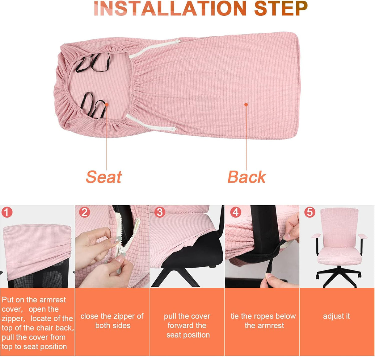 Tatuo 3 piezas de fundas para silla de oficina y computadora Rosa