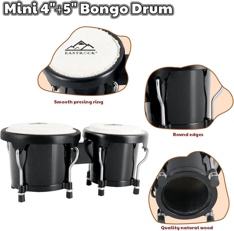 Bongós EASTROCK 4" y 5" | Afinables | Madera | Color Negro