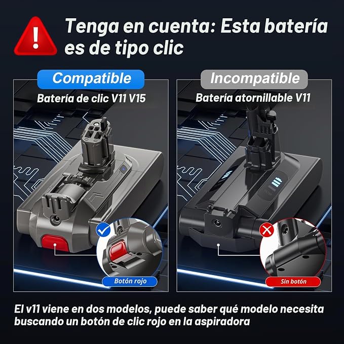Batería Becleanlife 8000 mAh para Dyson V11/V15 Click-in 25,2 V – Compatible 970425-01