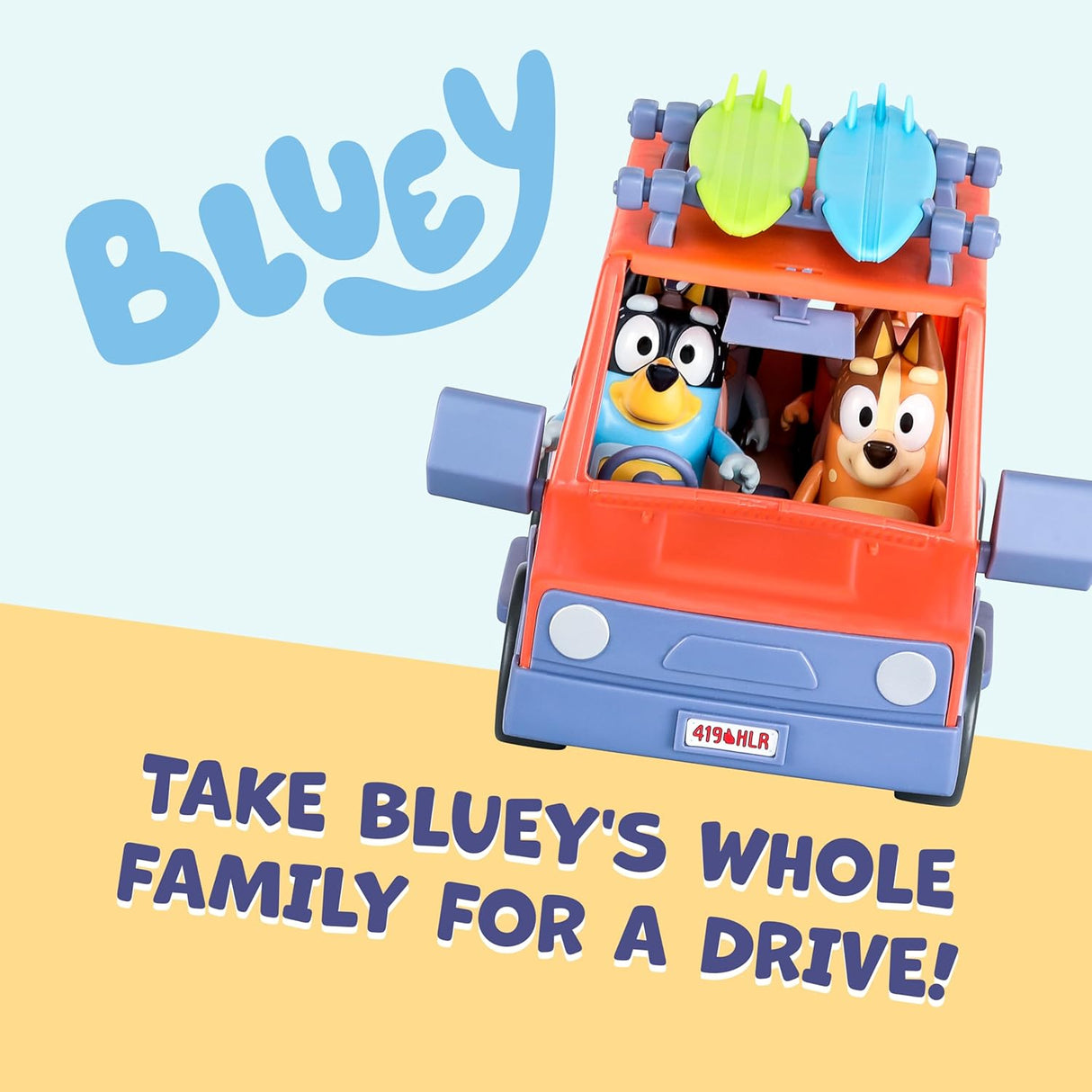 Bluey Heeler - Coche de juguete familiar 4WD con 4 figuras
