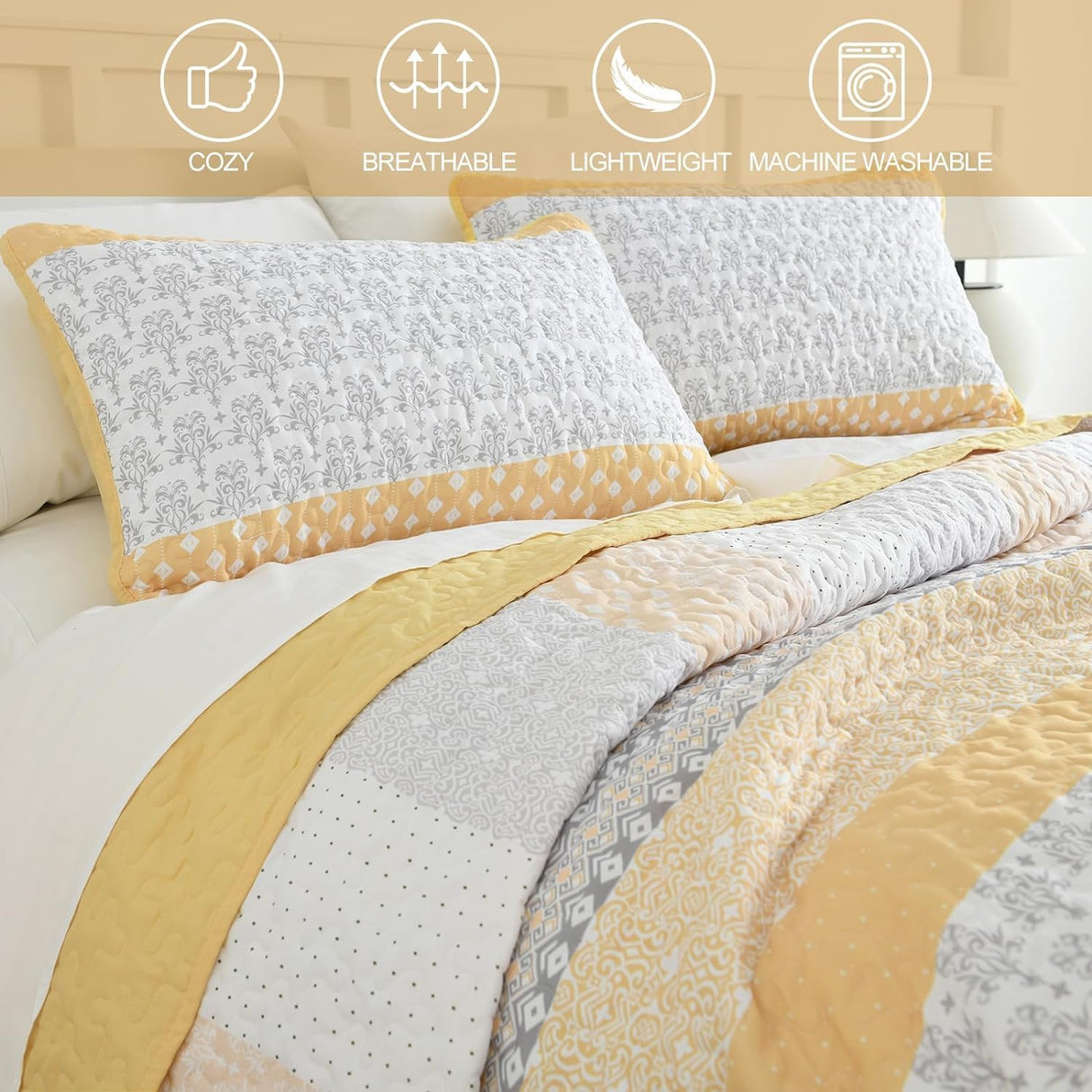 Cubrecama WONGS BEDDING Microfibra Una Plaza | Diseño Boho | Incluye Funda de Almohada