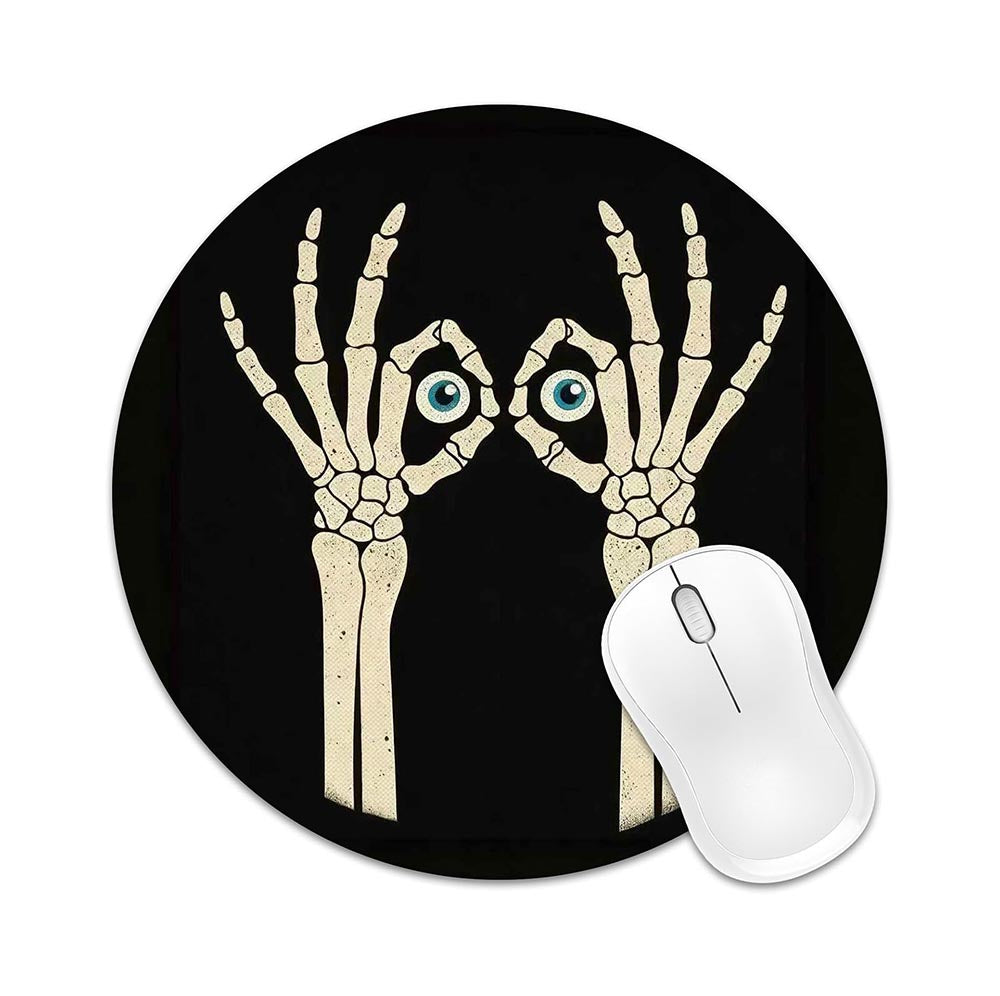 Mouse Pad Redondo 8x8 Pulgadas con Base Antideslizante – Diseño Skeleton Hands