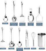 COOK WITH COLOR Set de Utensilios de Cocina de Acero Inoxidable con Soporte – 10 Piezas