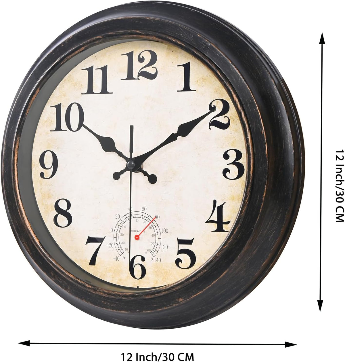 Reloj de Pared Yoiolclc 12" Retro para Exterior con Termómetro – Bronce