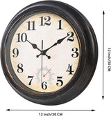 Reloj de Pared Yoiolclc 12" Retro para Exterior con Termómetro – Bronce