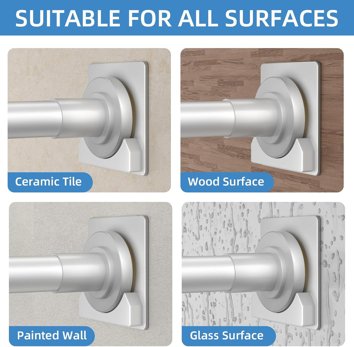 Barra de Cortina de Ducha CorkLatta Matte Gris Ajustable | Acero Inoxidable Antideslizante Sin Perforación