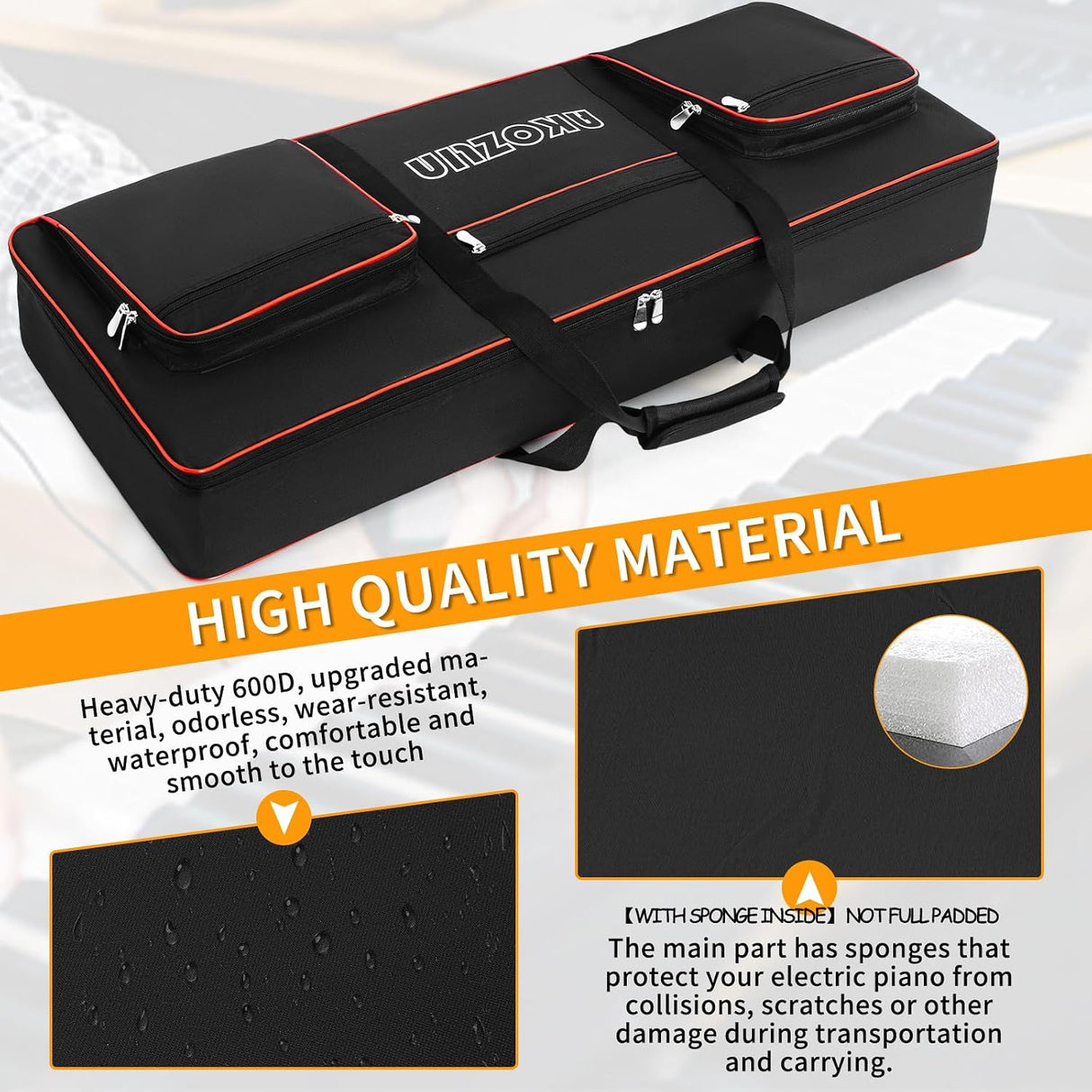 Bolso Acolchado AKOZLIN para Teclado Musical de 61 Teclas | Impermeable | Mochila de Transporte