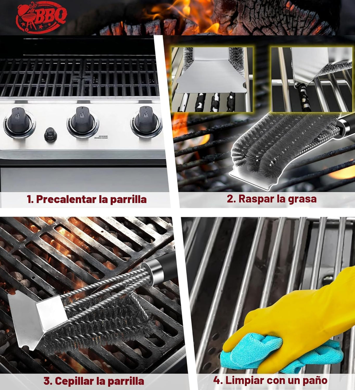 TNTOR – Cepillo para Parrilla con Raspador y Mango Ajustable de 18"